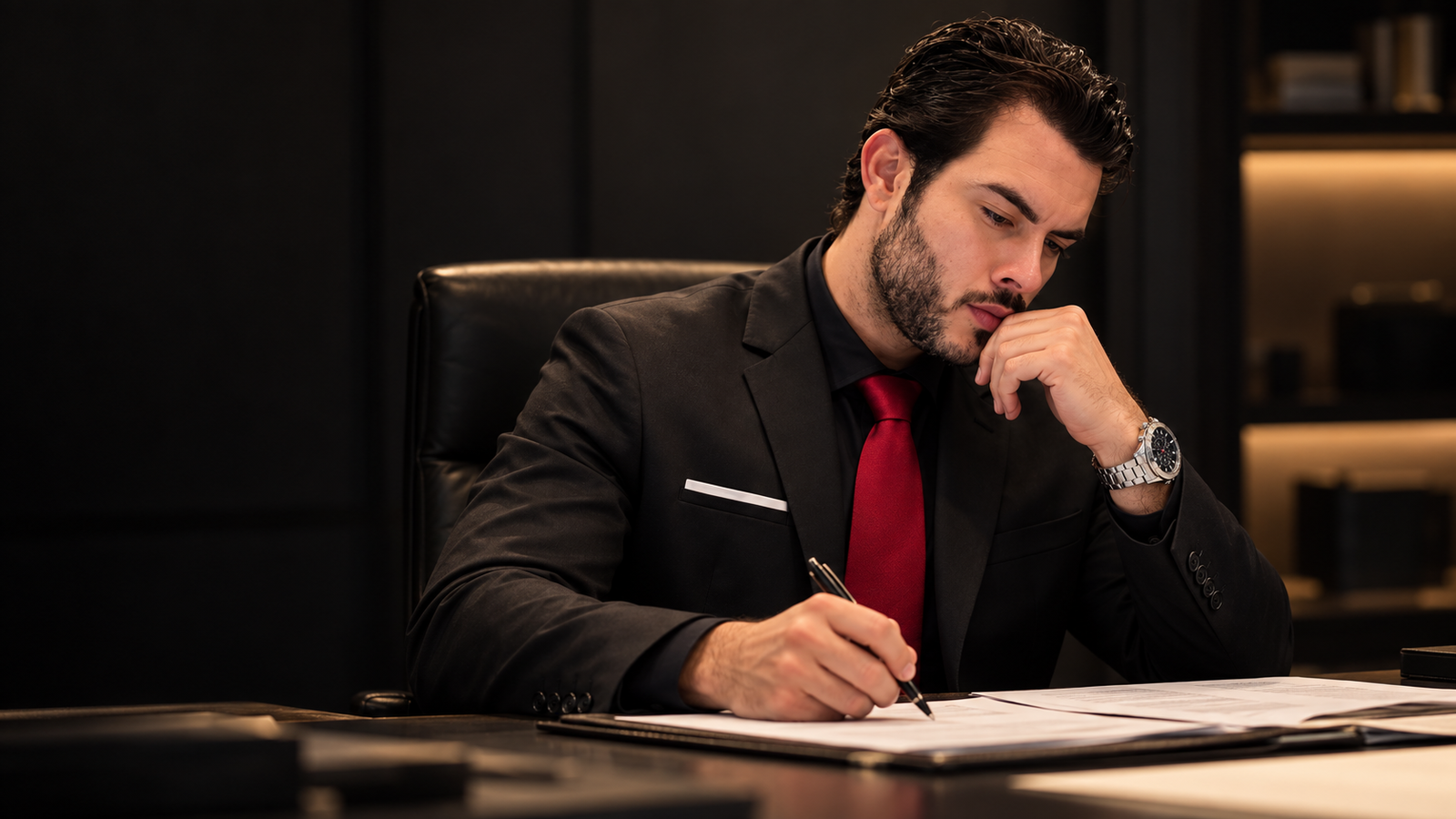 Ronaldo Faria analisando documentos em seu escritório